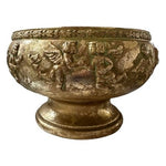 Vintage Gold Cherubs Bowl Large Ceramic Pottery Art Hand Painted 1996 Korea G