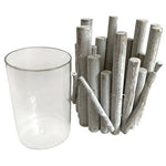 Rustic Driftwood Log Hurricane Candle Holder Glass Insert Coastal Farmhouse 6"
