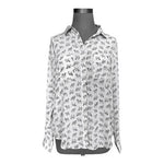 Ann Taylor Silk Camel Print Button Down Blouse Off White Grey Black Women M VG
