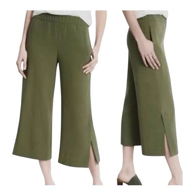 White House Black Market Olive Green Wide Leg Crop High Rise Stretch Pants Sz 8