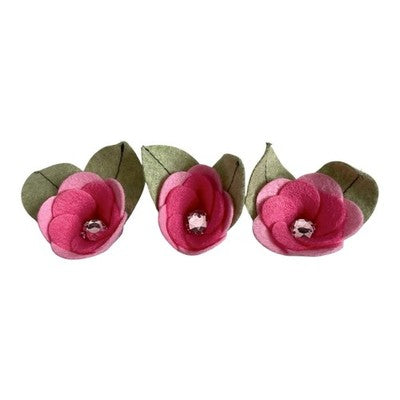 Felt Flower Rose Rhinestone Center Craft Embellishment Set of 3 New