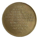 Franklin D. Roosevelt 32nd President 1933-1945 Brass Commemorative Medal Token
