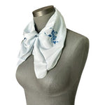 Light Blue Pure Silk Scarf Hand Embroidered Floral Motif Rectangle Neckerchief