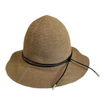 Women's Wide Brim Straw Sun Hat Beach Floppy Summer Linen Cap Black Leather Tie
