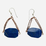 Sterling Silver Lapis Lazuli Dangle Earrings Copper Tone Chain Blue Gemstone New