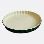 Vintage Emile Henry France Green Ceramic Pie Dish 11.5" Fluted Tart Quiche Plate