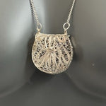 24” Vintage Filigree Mini Purse Pendant Necklace Silver Tone Jewelry