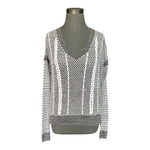 Abercrombie Fitch Open Knit Sweater Gray White Cable Braid V-Neck Womens M VG