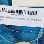Invisible World Women's 100% Silk Hand Painted Floral Scarf Blue 16”x54” New