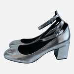 Rebecca Minkoff Metallic Silver Leather Ankle Strap Pumps Women's Shoes 8M Good