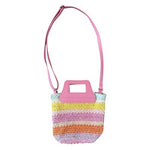 Girl's Boho Crochet Striped Small Crossbody Purse Pink Summer Beach Bag 8x9"