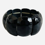 Large Black Glossy Chunky Resin Stretch Wide Bangle Bracelet One Size
