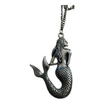 Silver Tone Mermaid Pendant Necklace Ocean Beach Jewelry 27 Inch VG