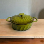 Vintage PAULA DEEN Olive Green Enamel Cast Iron Casserole Dutch Oven 12.75 w Lid