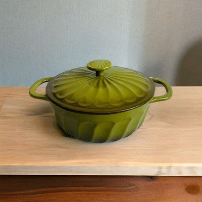 Vintage PAULA DEEN Olive Green Enamel Cast Iron Casserole Dutch Oven 12.75 w Lid