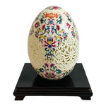 Vintage Chinese Porcelain Hollow Out Floral Egg w/ Wooden Stand 8"x6"