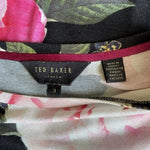 Ted Baker London Black Floral Print Top Short Sleeve Roses Womens 3