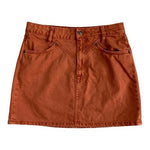 ZARA Rust Cotton Denim Mini Skirt Front Zip Women M 100% Cotton VG