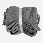 Grey Knit Textured Throw Blanket Diamond Pattern Fringe 48x70 Super Soft NWOT