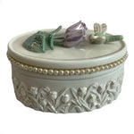 Vintage Lenox 3D Floral Jewelry Trinket Box Nacreous Porcelain Dragonfly 3.75"
