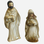 Set of 2 Porcelain Nativity Figurines Saint Joseph & Virgin Mary White Gold
