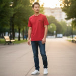 BOSS Hugo Boss Stretch Cotton Red T-Shirt Embroidered Logo Crew Neck Large NWOT
