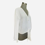 MNG Mango White Sheer Long Sleeve Knot Front Blouse Top Size 4