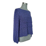 BCBGeneration Purple Polka Dot Blouse Long Sleeve Keyhole Back Top Womens Sz M