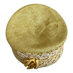 Vintage 1950s Doyle-Knower Co Utica Yellow Straw Crochet Embroidered Bow Hat VG