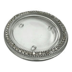 Crystal Rhinestone Beaded Glass Pillar Candle Plate Holder Round 4.25" Silver VG