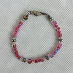 Pink and Clear Crystal Beads Bracelet with Heart Clasp NIB