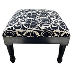 Square Upholstered Footstool Black White Damask Fabric 18"x18"x15" Good