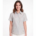 Vintage Marie Clare Gray Floral Embroidered Button Front Blouse Womens Sz 12 NWT