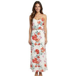 Lulus White Red Pink Floral Two Piece Set Crop Top Maxi Wrap Skirt Size L NWT