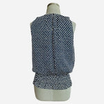 COLLECTIVE CONCEPTS Navy Blue Beige Polka Dot Smocked Waist Sleeveless Blouse M