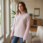 Women's Pink Ribbed Quarter Zip Pullover Sweatshirt Size M Activewear Top VG