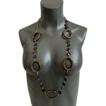 Large Brown Oval Rings Beaded Long Necklace 37.5"