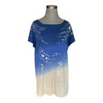 Escada Sequin Embellished Ombre Top Blue Cream Short Sleeve Womens L Sz 40