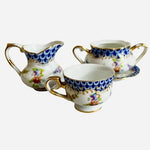 Mosaic Floral Porcelain Mini Decorative Tea Set 4Pc Creamer Sugar Cup Saucer EXC
