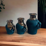 Unique Ceramic Vase Vintage Hand Painted Matte Green Glazed Gold Pottery Vase