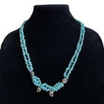 Multi-Strand Turquoise Chips Beaded Necklace with Silver Accents NWOT