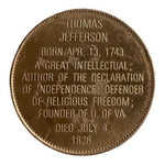 Thomas Jefferson 3rd President 1801-1809 Brass Commemorative Medal Token VF-20