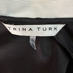 TRINA TURK Womens Top L Black Gold Embellished Pointed Flat Collar Short Sleeve