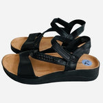 Baretraps Frolick Black Braided Strappy Wedge Sandals Womens Sz 7.5 Comfort NWOB