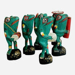Set of 6 Vintage Hand-Carved Hand-Painted Wooden Frog Figurines Indonesia 7”