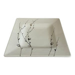 Vintage Crate & Barrel Square Ceramic Plate HandPainted Willow Silver Pods Italy