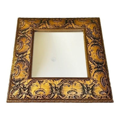 Vintage Gold Gilt Ornate Wood Frame Square Wall Mirror Brown 12x12 VG