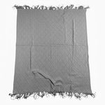 Grey Knit Textured Throw Blanket Diamond Pattern Fringe 48x70 Super Soft NWOT