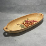 Grape Pattern Ceramic Bread Fruit Bowl 15.5" Tan Serving Tray Platter Excellent