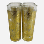 Vintage TMD Holdings Gold Tone Leaf Pattern Highball Glasses Set of 4 Shots EXC